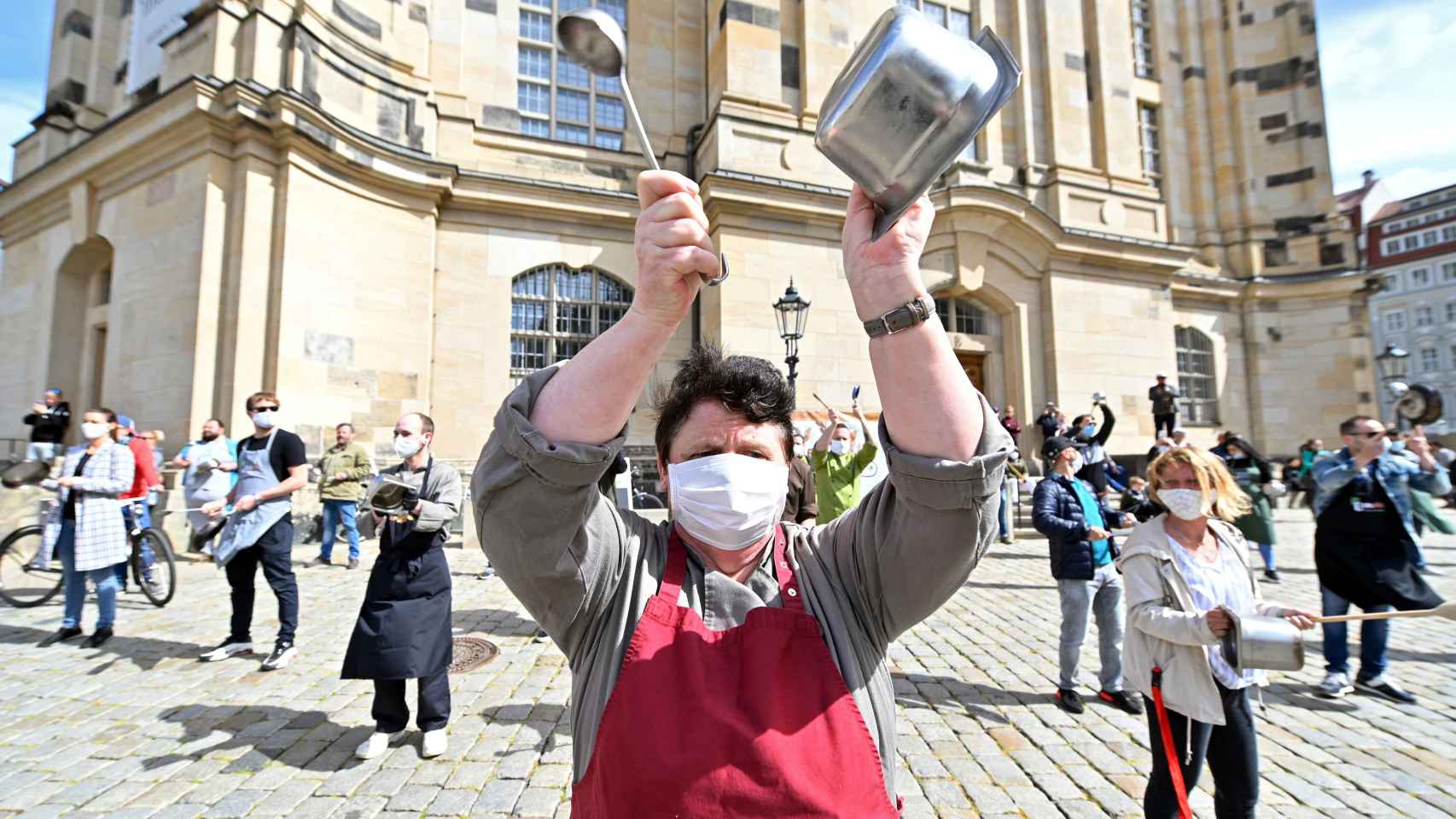 Protestas en la ciudad de Dresde (Sajonia) por la difícil situación del sector hostelero y de restauración por la pandemia.