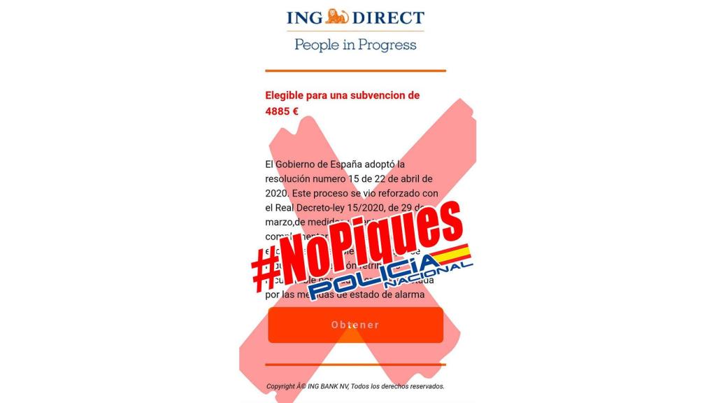 Fotomontaje negando el mail falso de ING.