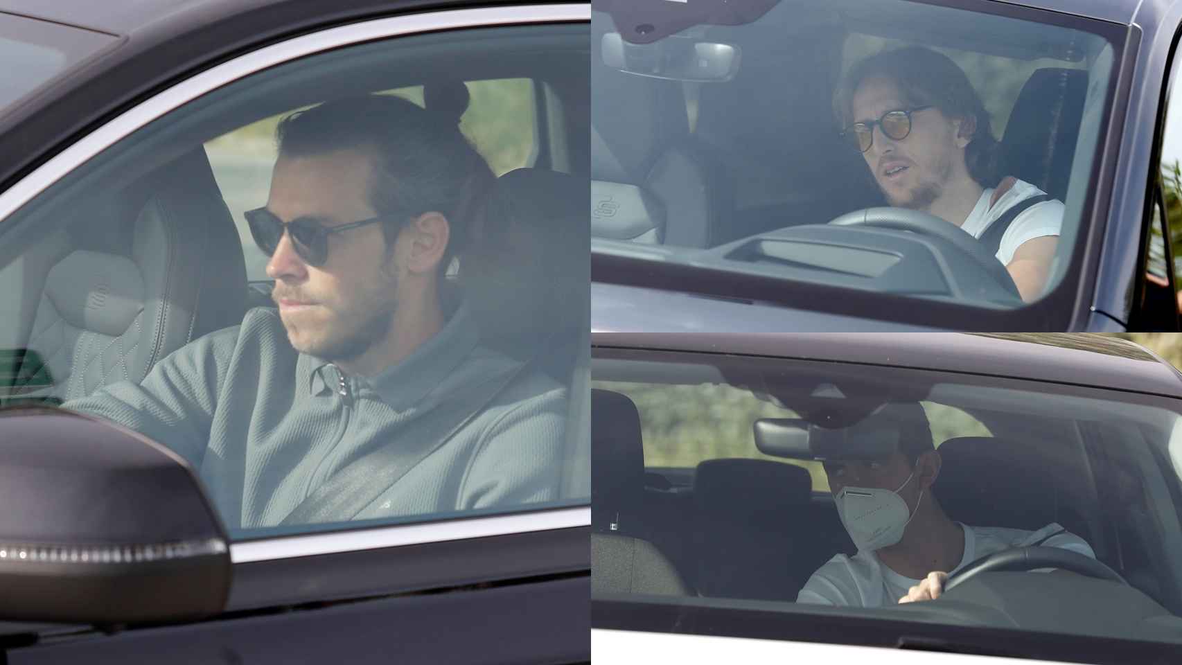 Gareth Bale, Luka Modric y Thibaut Courtois ingresan en sus coches en Valdebebas para hacerse las pruebas del Covid-19