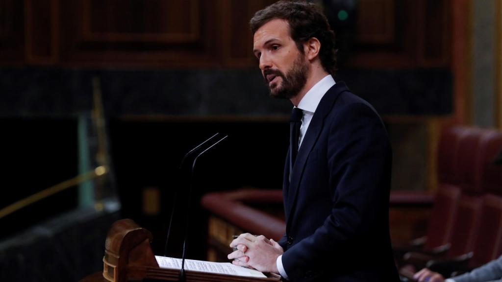 El presidente del PP, Pablo Casado, en el Congreso de los Diputados este miércoles.