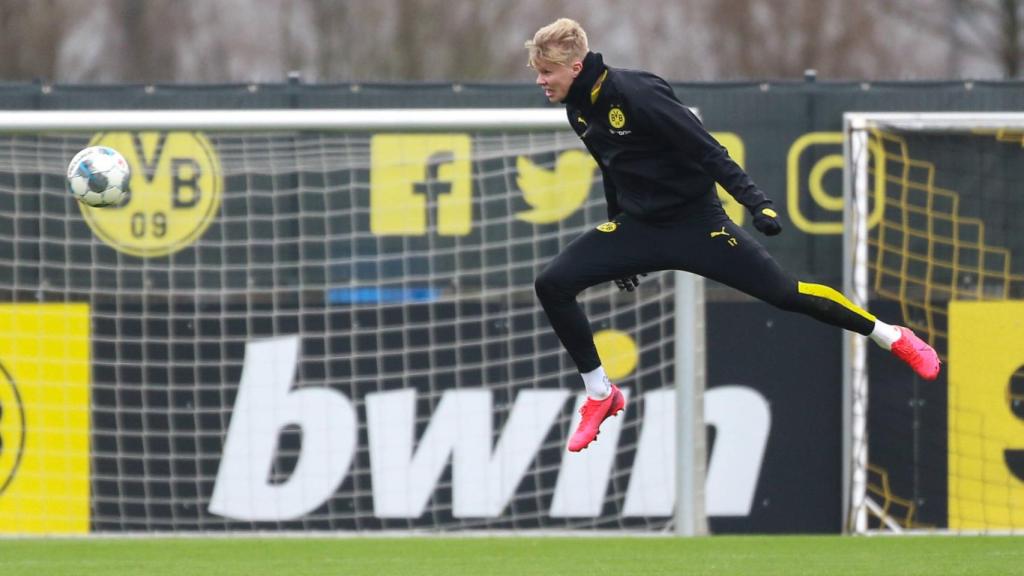 Erling Haaland, durante un entrenamiento del Borussia