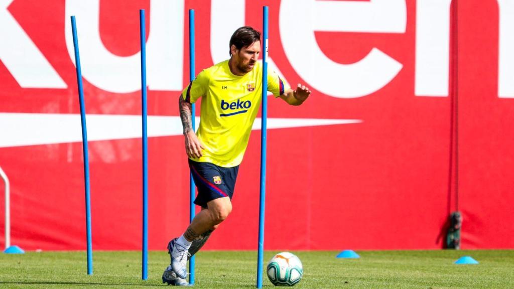 Messi, entrenando durante el primer día tras el confinamiento