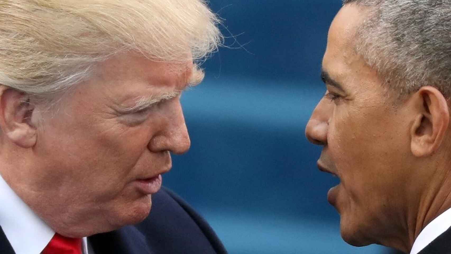 Barack Obama y Donald Trump,  durante la toma del posesión del segundo,  el 20 de enero de 2017.
