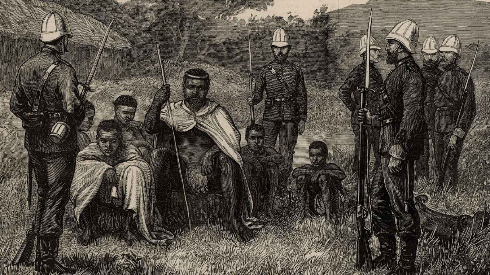 Cetshwayo, el rey zulú, detenido por las tropas británicas.