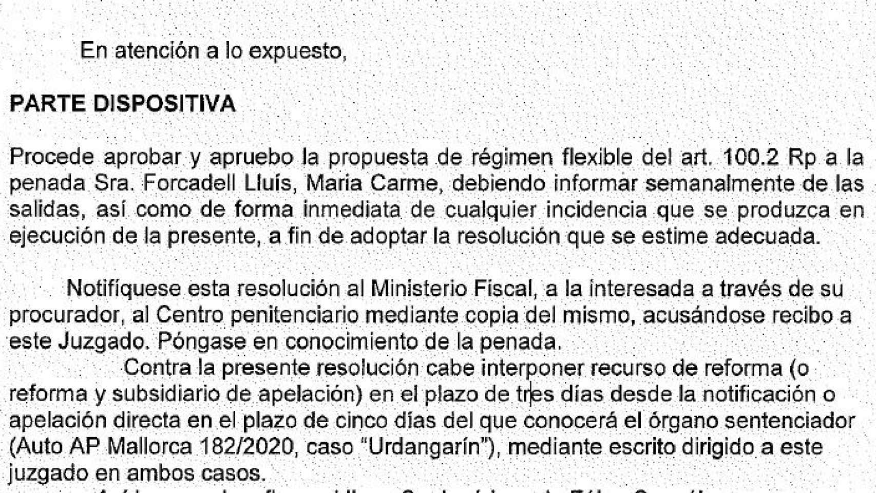 Resolución de juez de vigilancia penitenciaria número 3 de Cataluña./