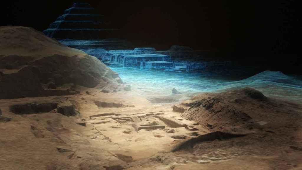 Reconstruccion virtual del complejo funerario de Saqqara.