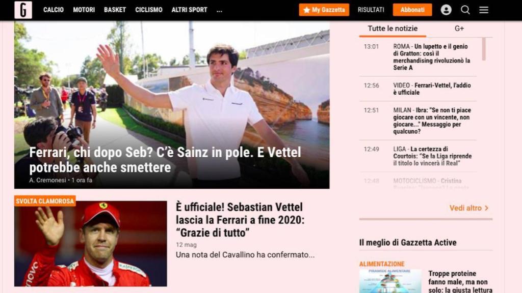 Carlos Sainz, en La Gazzetta dello Sport