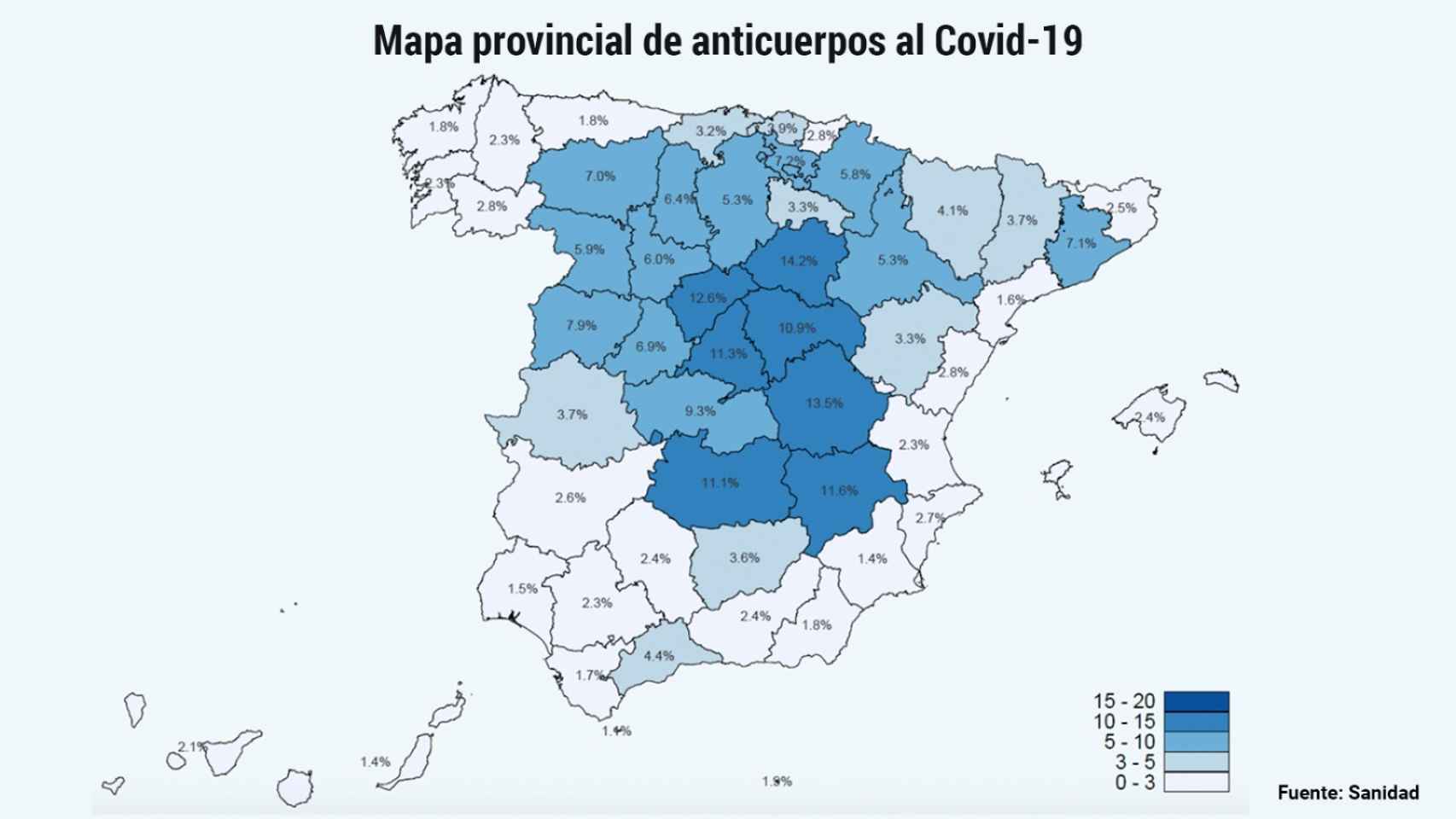 El mapa sobre la seroprevalencia en España de anticuerpos al Covid-19.
