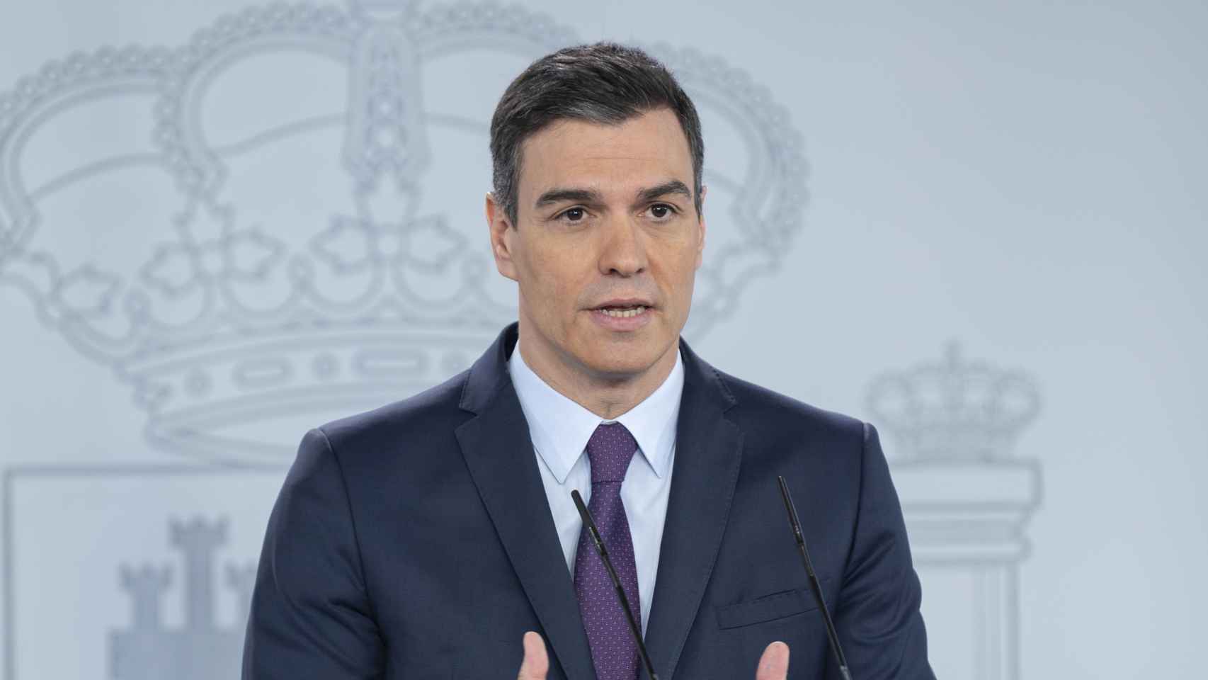 El presidente del Gobierno, Pedro Sánchez, en Moncloa este sábado.