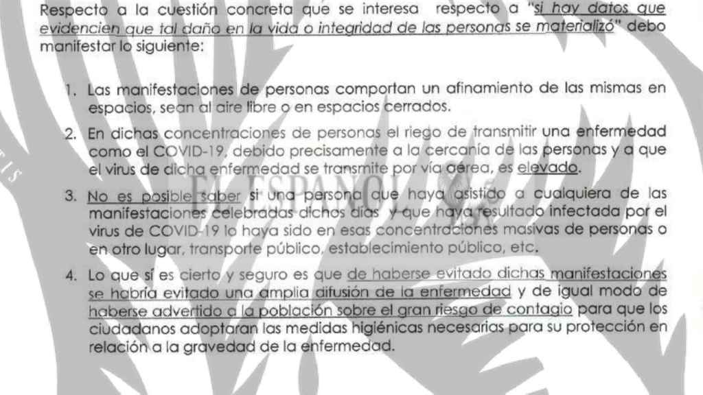 Conclusiones del informe del forense del Juzgado de Instrucción número 51 de Madrid./