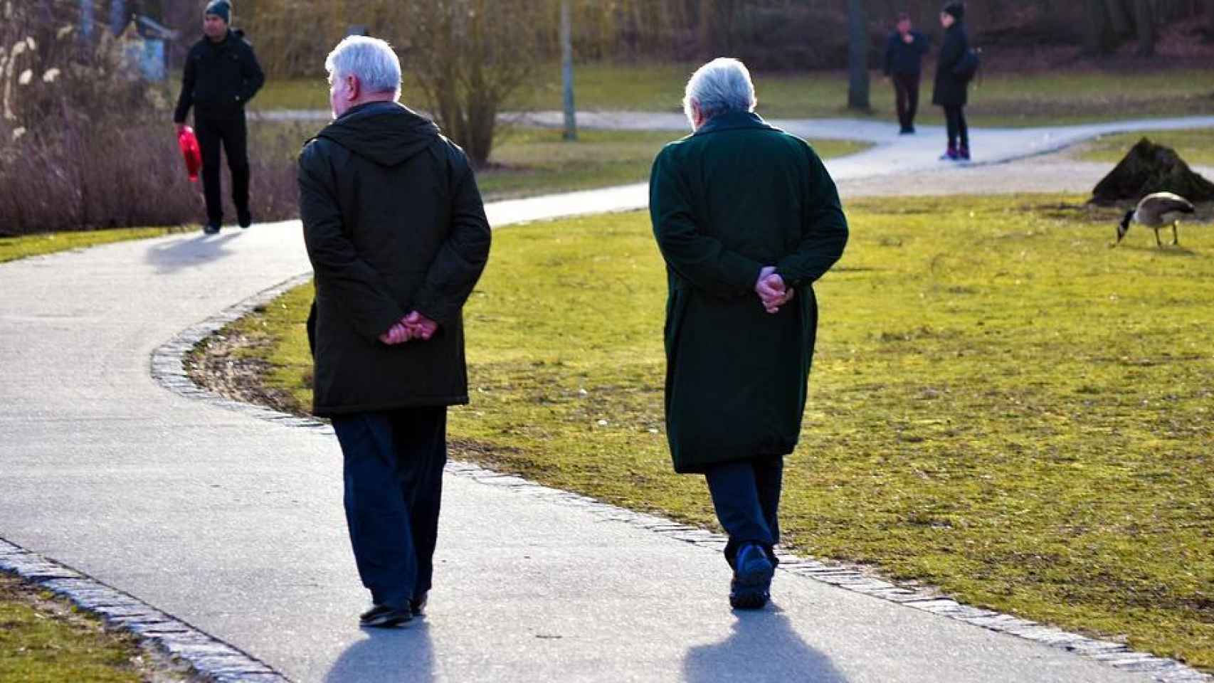 Dos personas mayores andando por un parque. / Pixabay
