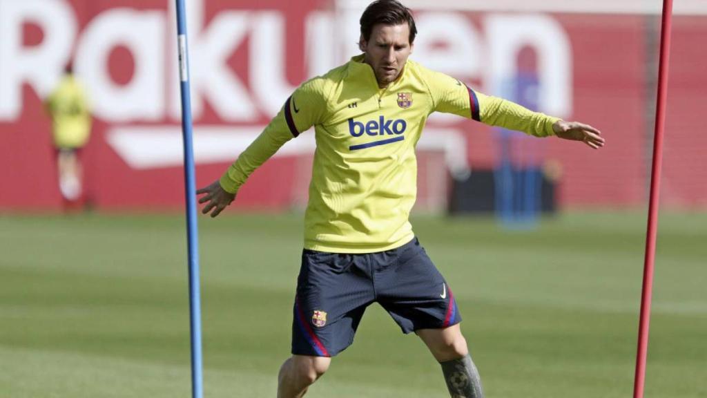 Lionel Messi, en un entrenamiento del Barcelona