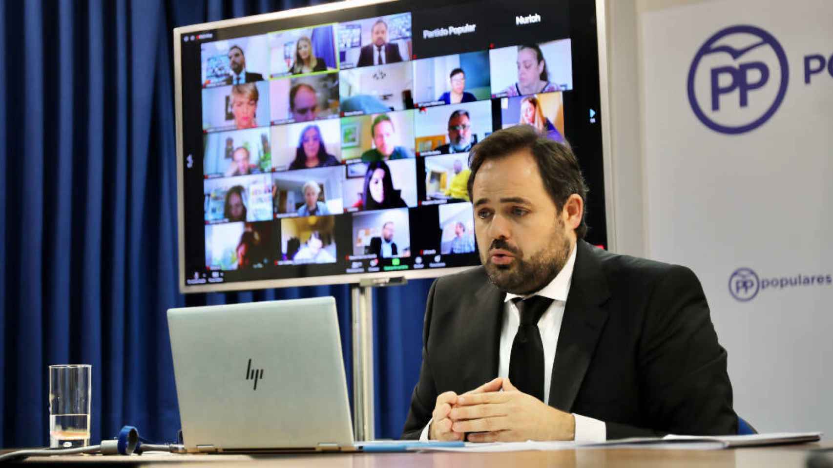 Paco Núñez, presidente del PP de Castilla-La Mancha este lunes durante una rueda de prensa telemática