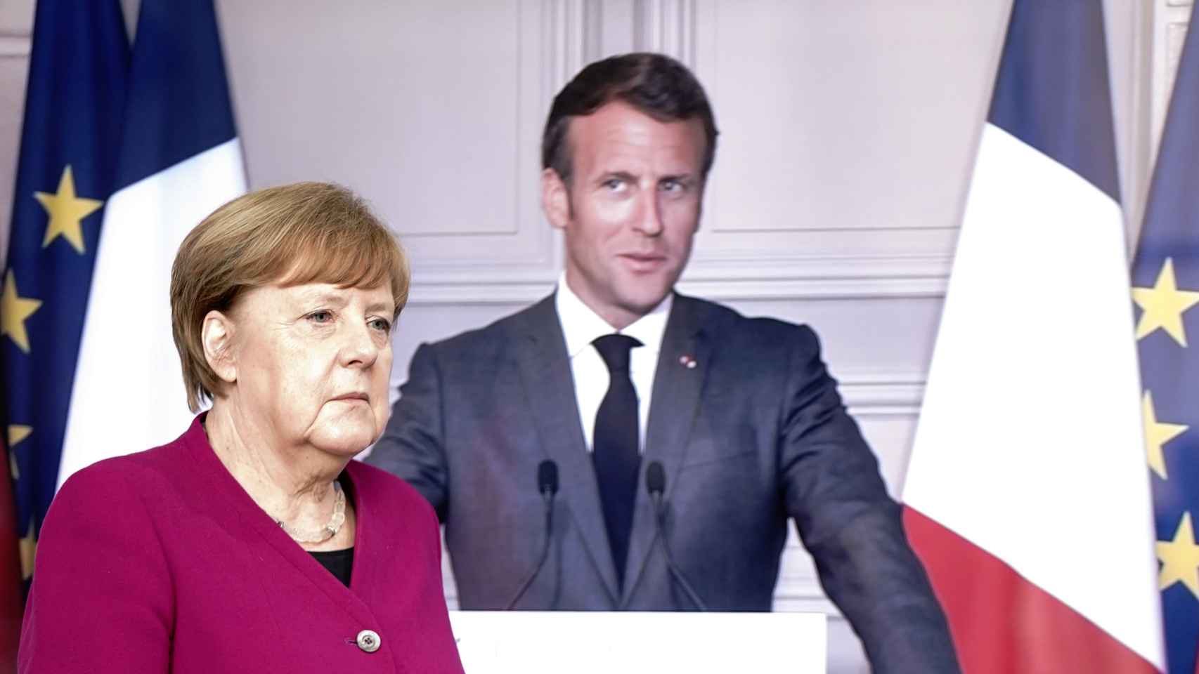 Angela Merkel y Emmanuel Macron, durante la rueda de prensa virtual de este lunes