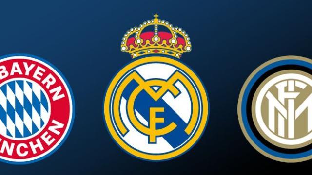 Los escudos del Bayern de Múnich, Real Madrid e Inter de Milán