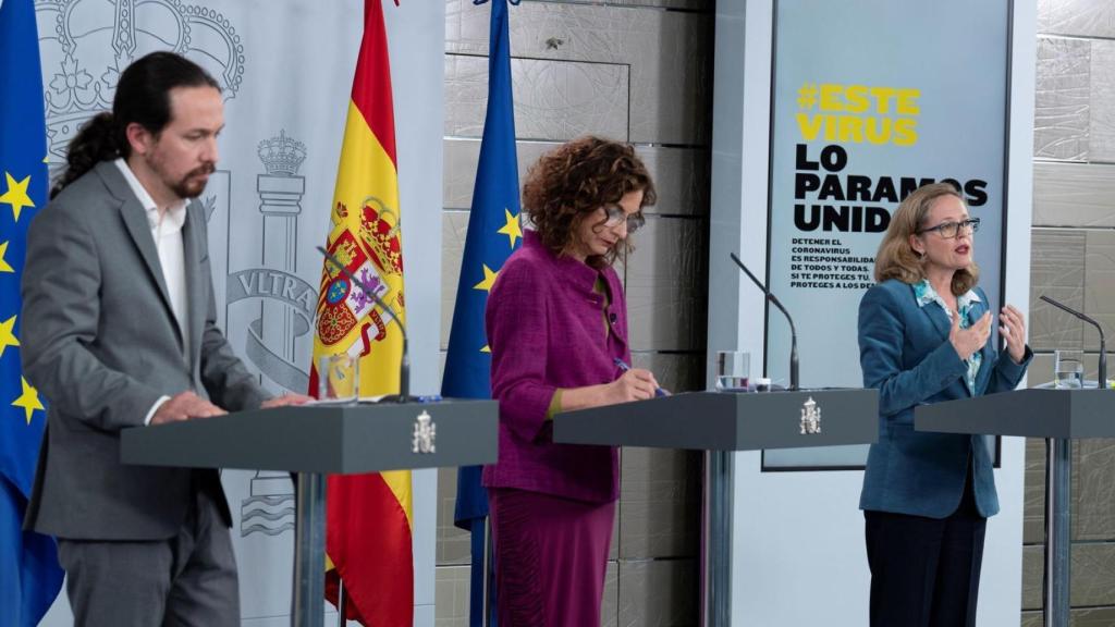 El vicepresidente Pablo Iglesias y la portavoz del Gobierno, María Jesús Montero.