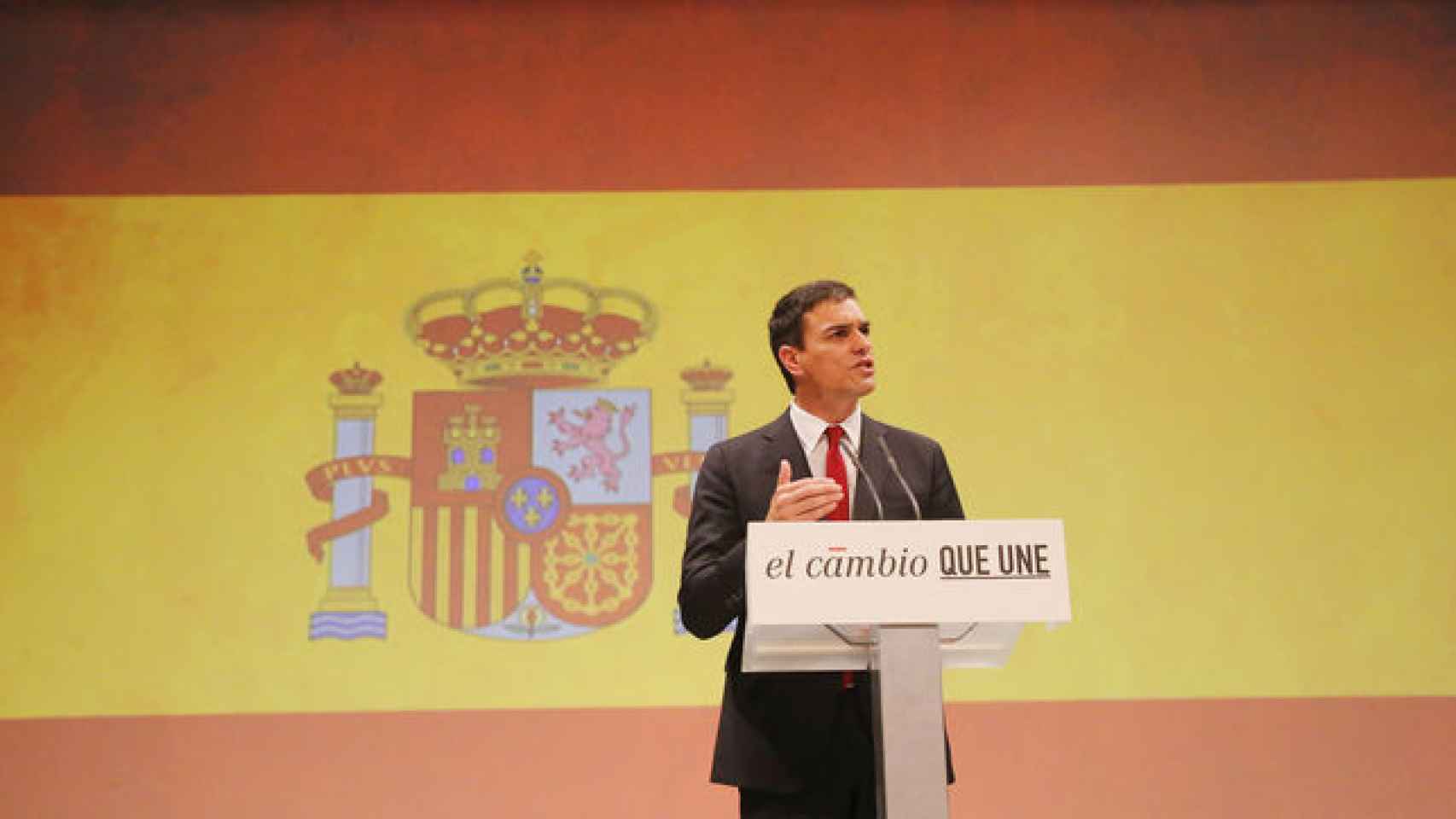 Pedro Sánchez, durante el acto de proclamación como candidato del PSOE a la Presidencia del Gobierno.