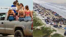 La playa abarrotada de personas y vehículos durante el Jeep Weekend.