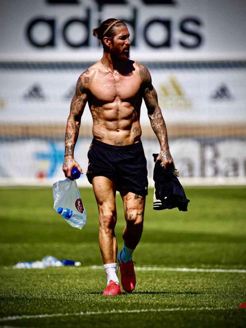 Sergio Ramos, en un entrenamiento del Real Madrid