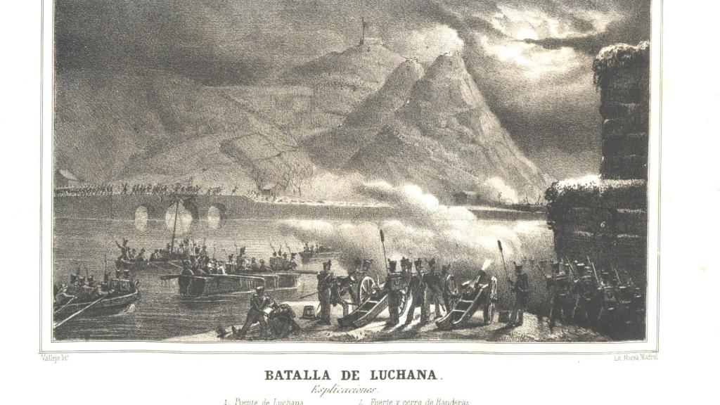 Litografía de 1846 que recrea la batalla de Luchana.