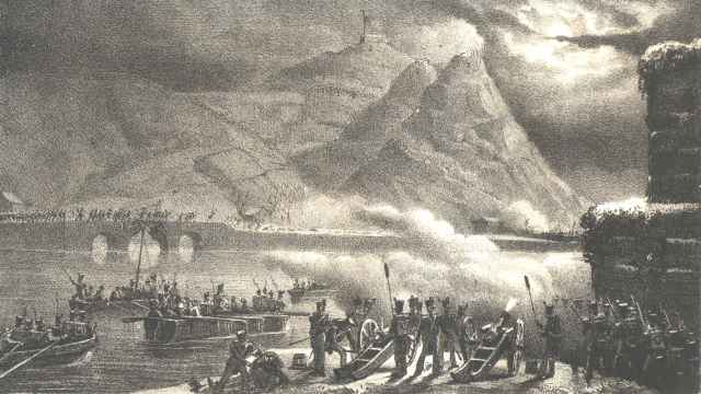 Litografía de 1846 que recrea la batalla de Luchana.