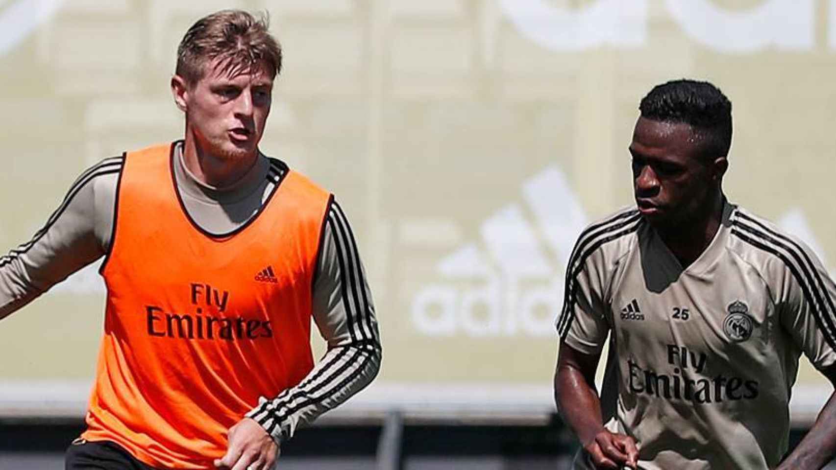 Kroos y Vinicius, en un entrenamiento del Real Madrid