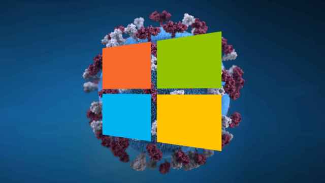 Fotomontaje con el coronavirus y el logo de Windows