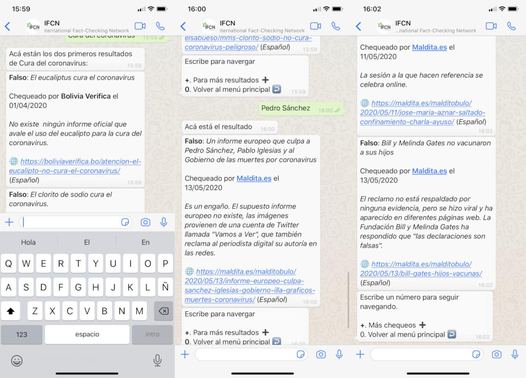 El bot de WhatsApp responde a términos como 'Pedro Sánchez' mostrando bulos