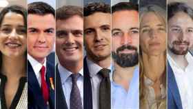 Algunos de los líderes políticos de España. Imagen de la campaña electoral del 28-A.