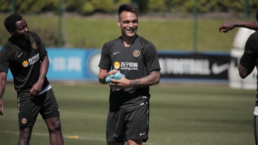 Lautaro Martínez, durante un entrenamiento del Inter