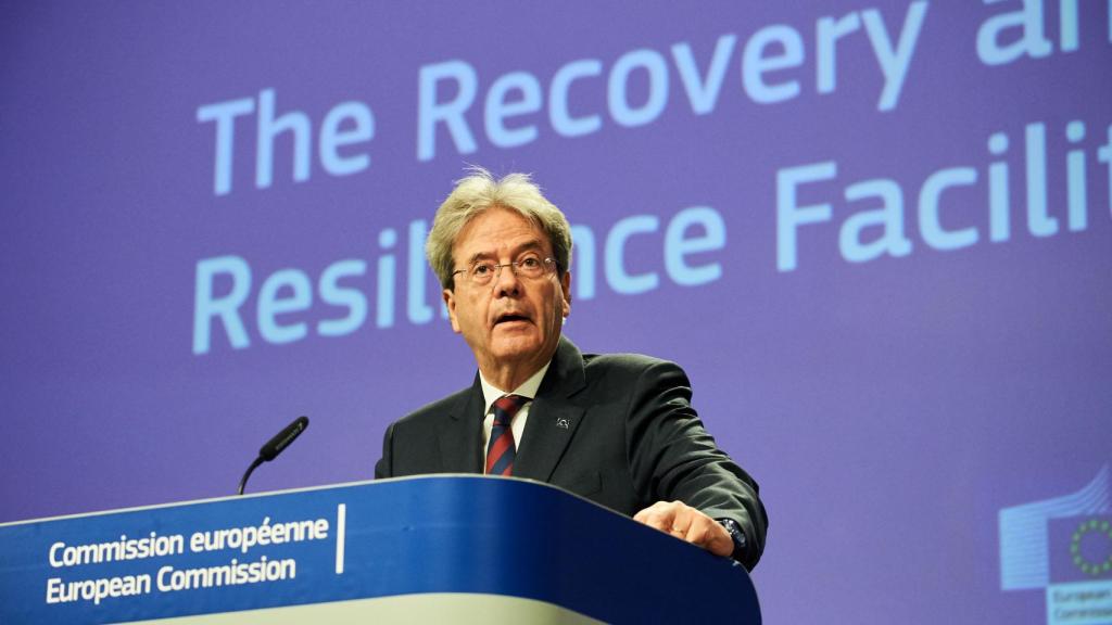 El comisario de Asuntos Económicos, Paolo Gentiloni, durante la rueda de prensa de este jueves