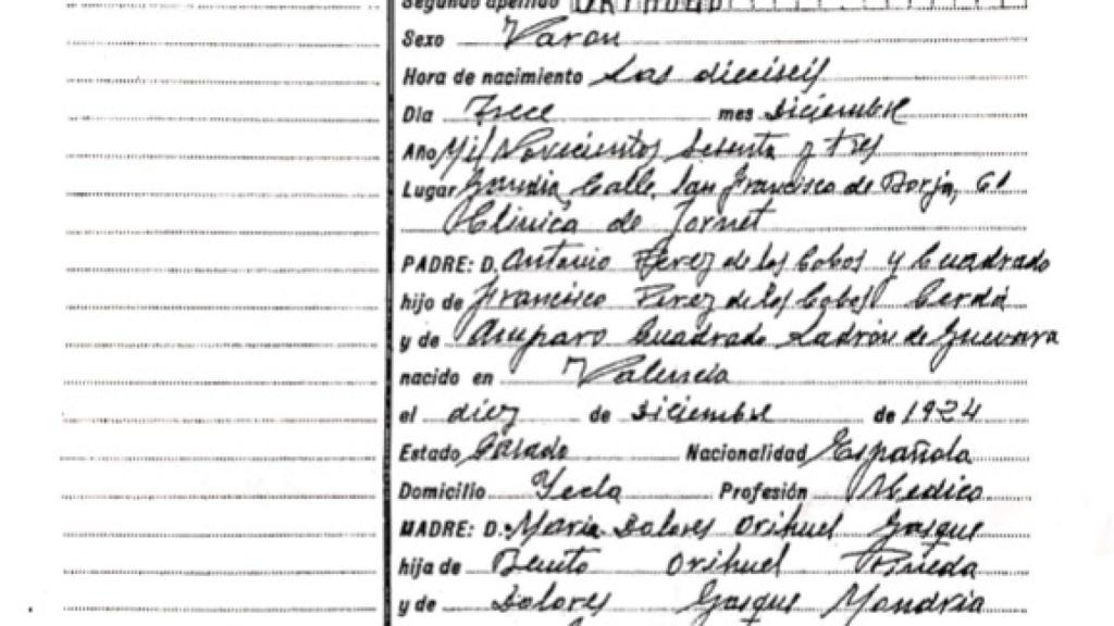 Partida de nacimiento de Diego Pérez de los Cobos.