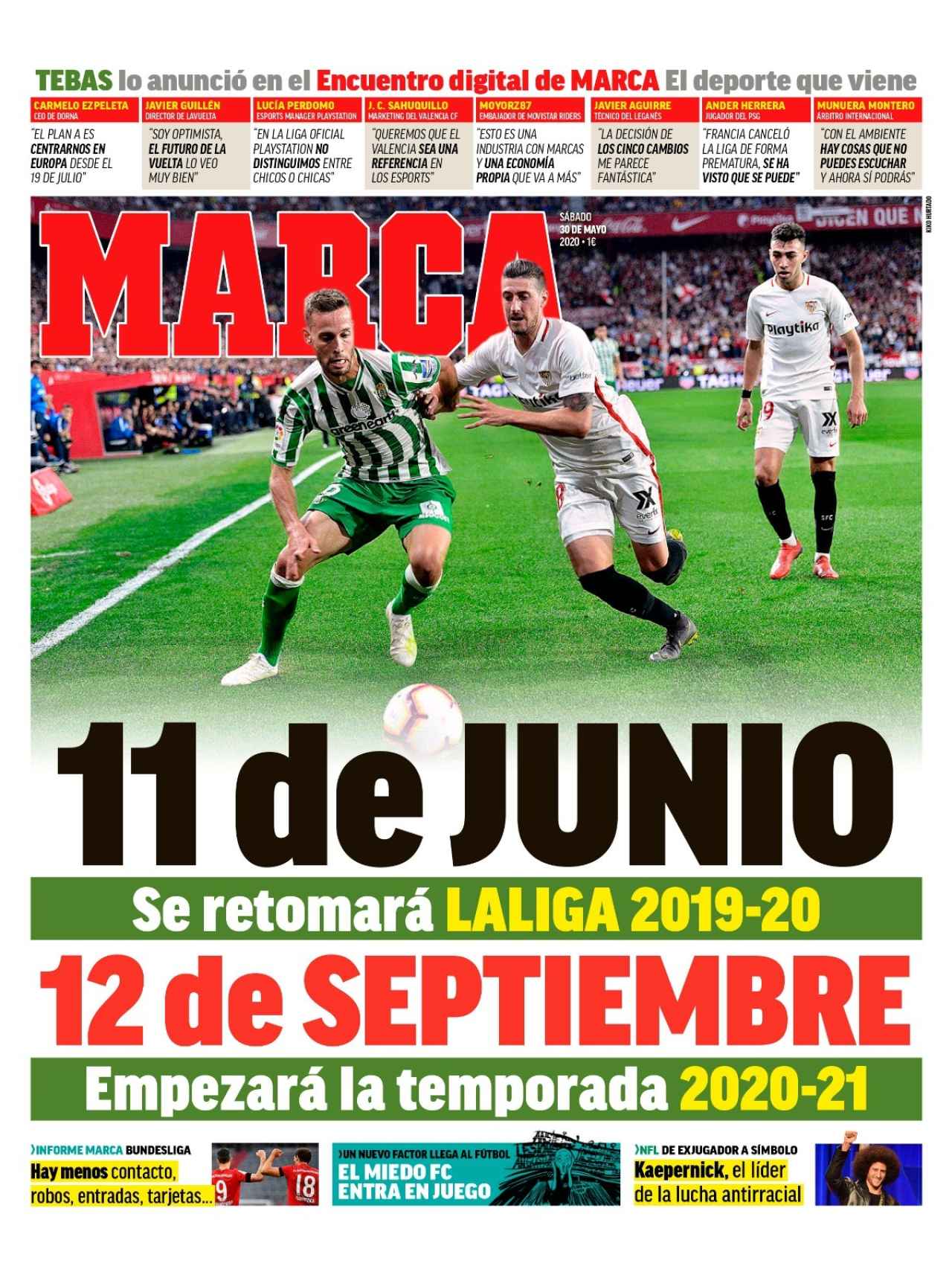 La portada del diario MARCA (30/05/2020)