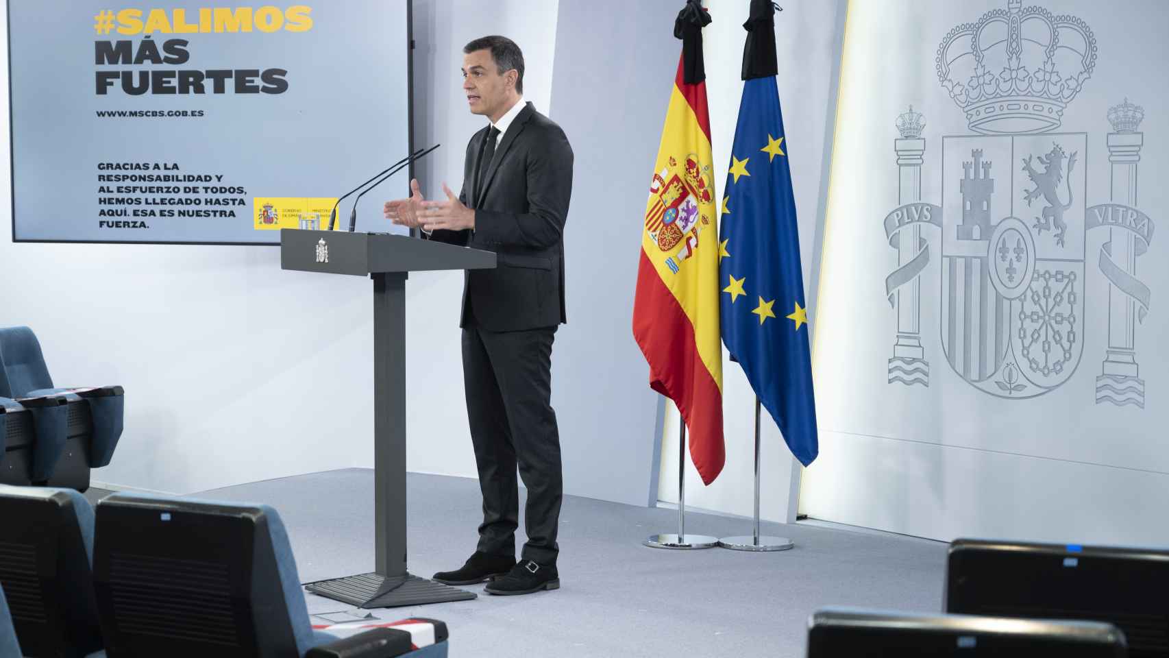 El presidente del Gobierno, Pedro Sánchez, durante su comparecencia en Moncloa.