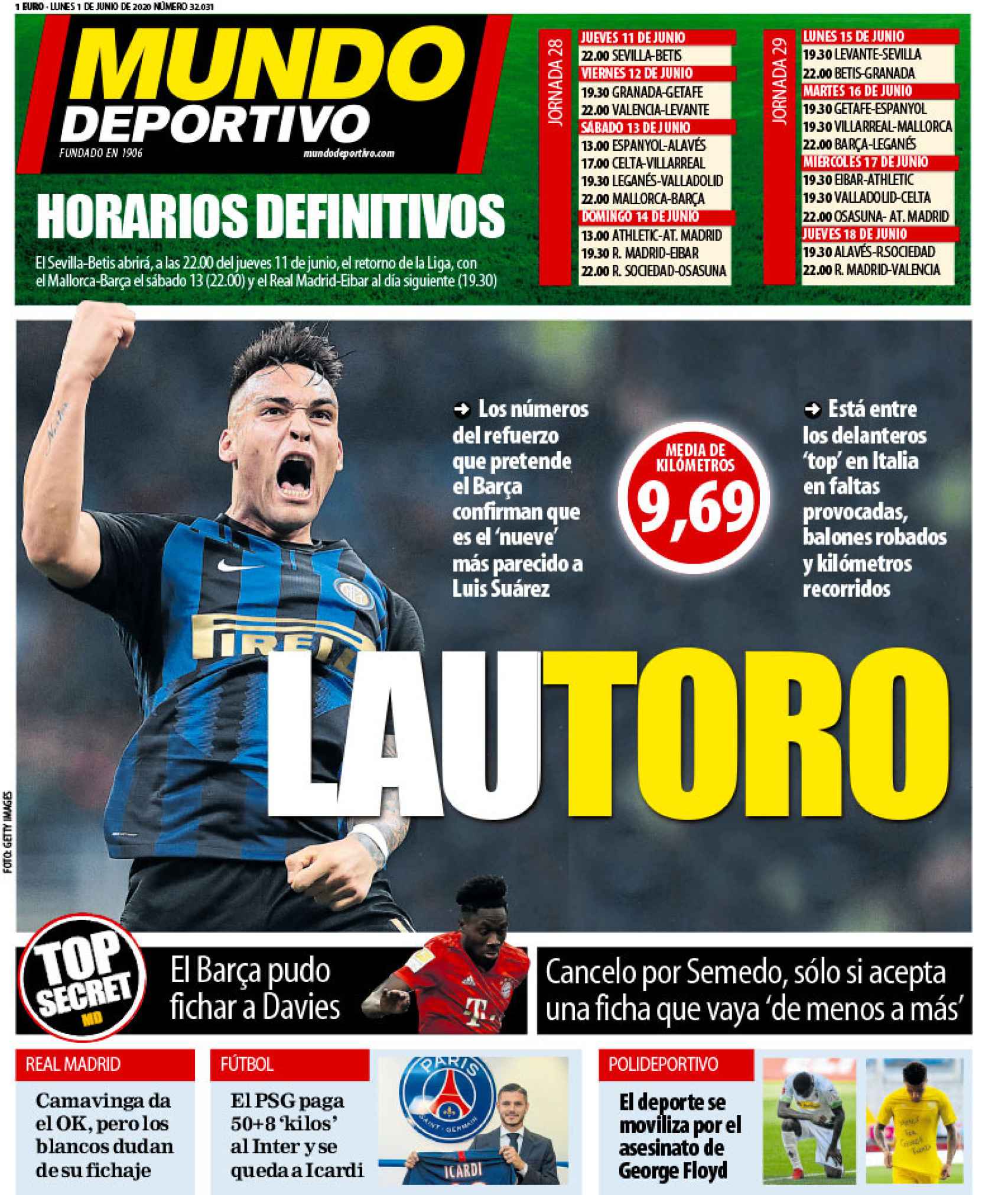 La portada del diario Mundo Deportivo (01/06/2020)