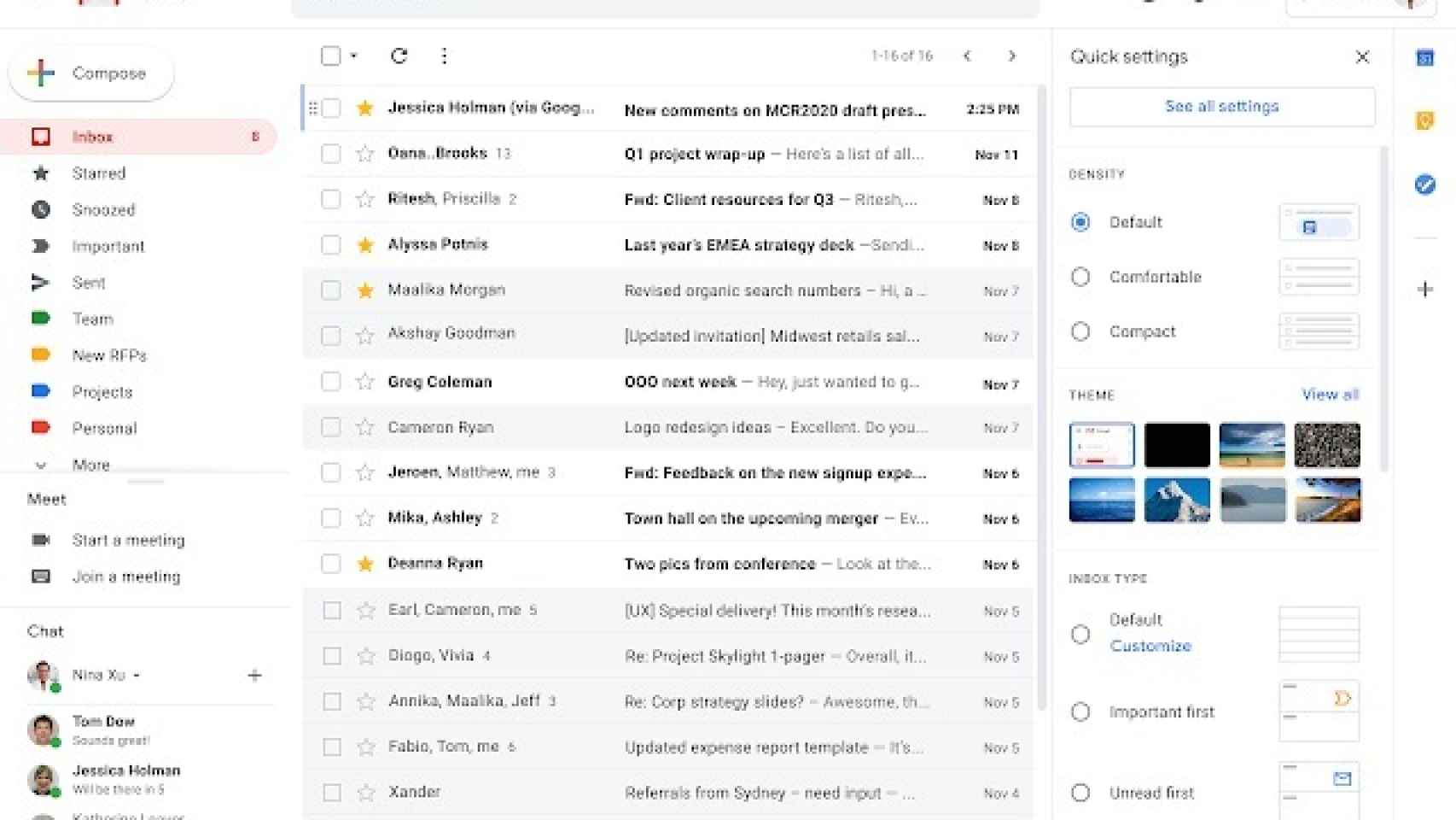 Nuevo panel de ajustes rápidos de Gmail