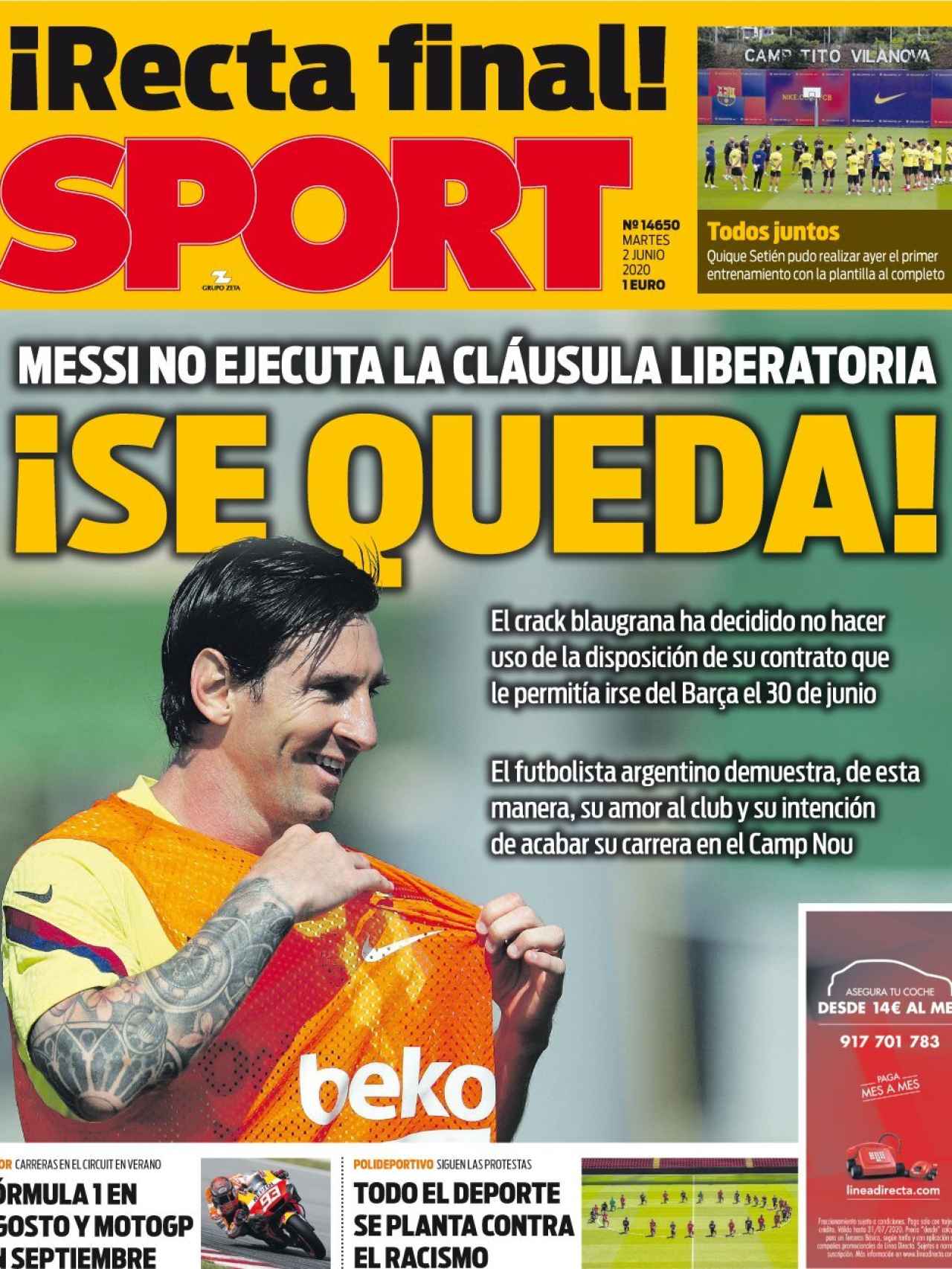 Portada Sport (02/06/2020)