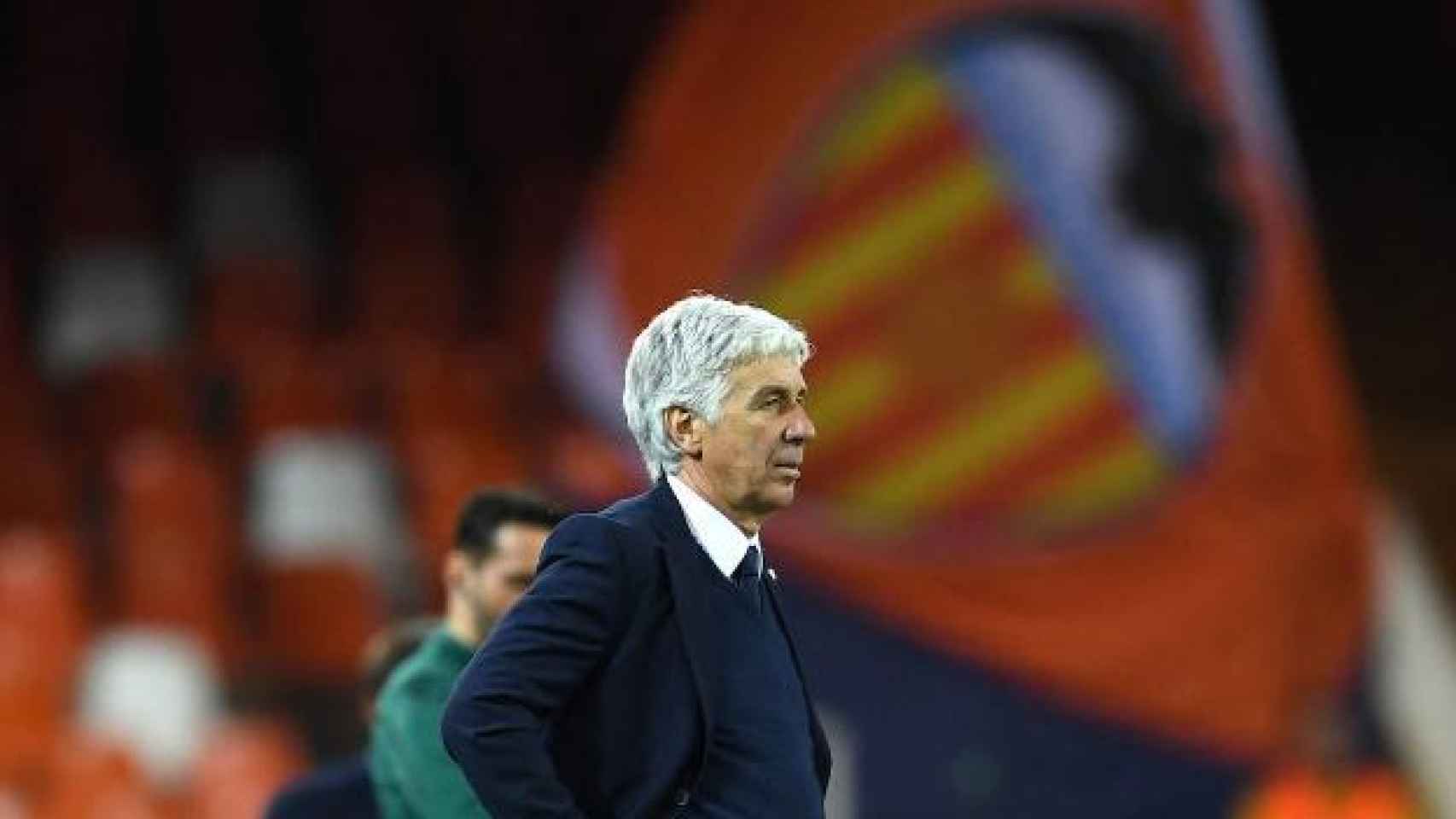 Gasperini, durante el Valencia - Atalanta de la Champions League
