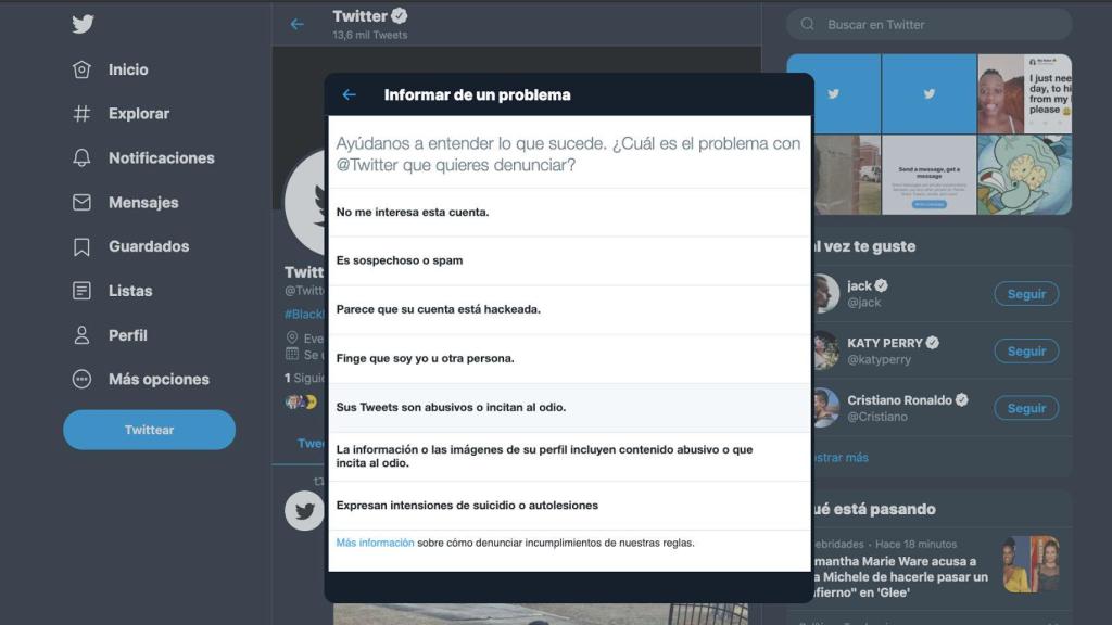 Denuncia en Twitter.