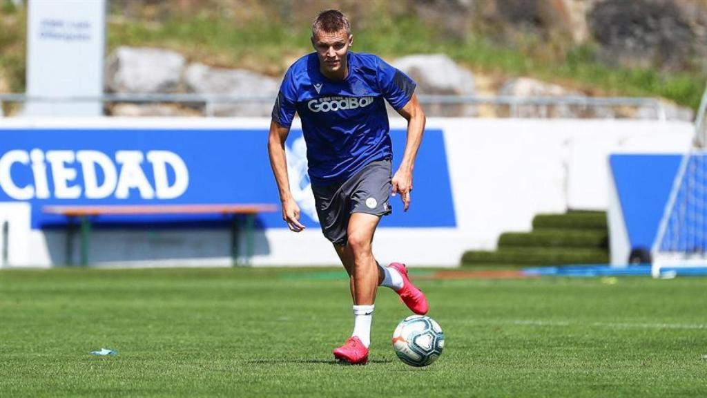 Martin Odegaard, durante un entrenamiento de la Real Sociedad