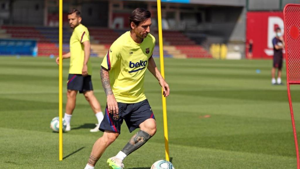 Leo Messi, en uno de los entrenamientos de esta semana