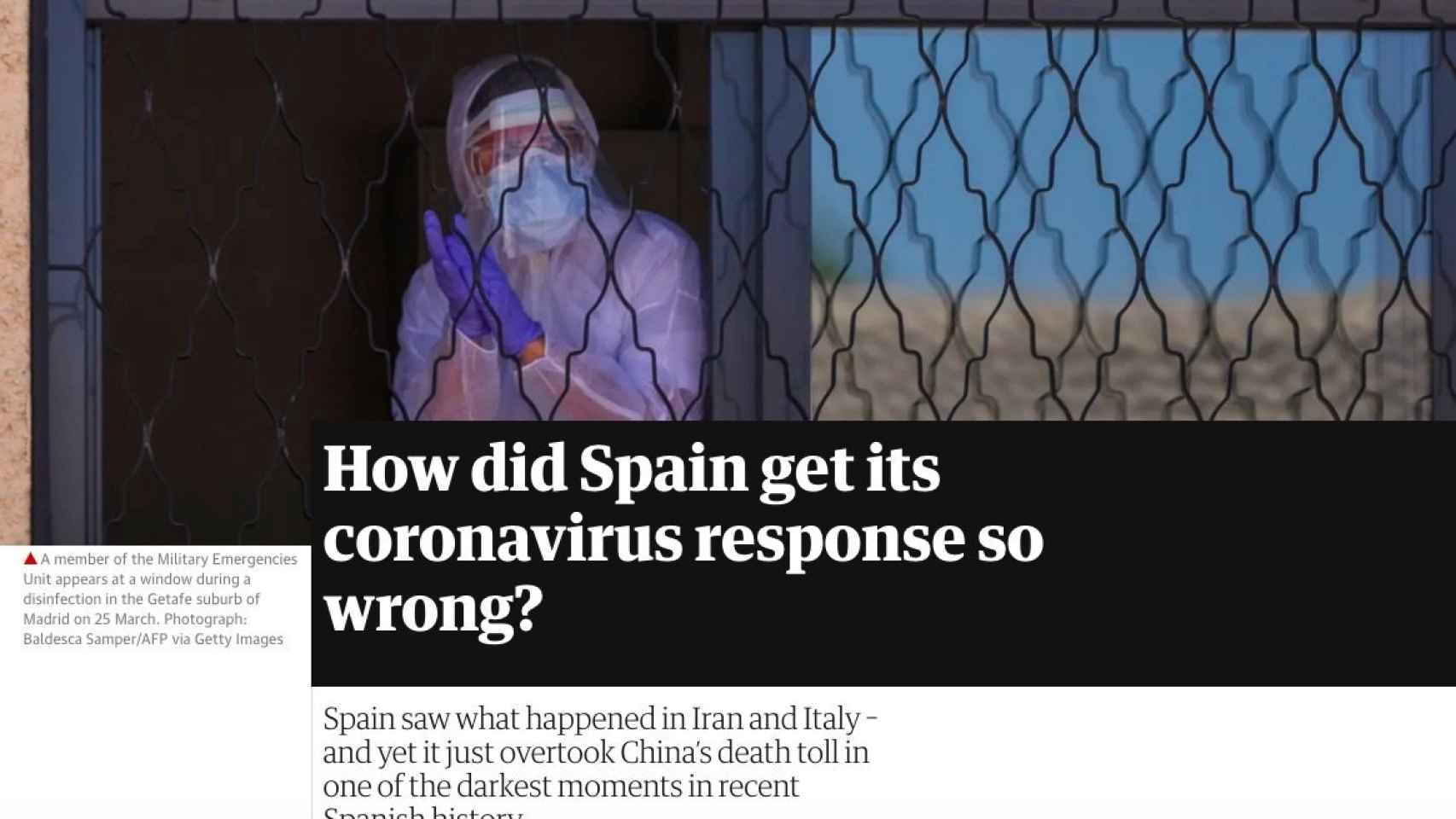 Artículo de 'The Guardian' explicando por qué la reacción del Gobierno de España ante el coronavirus fue tan negativa.