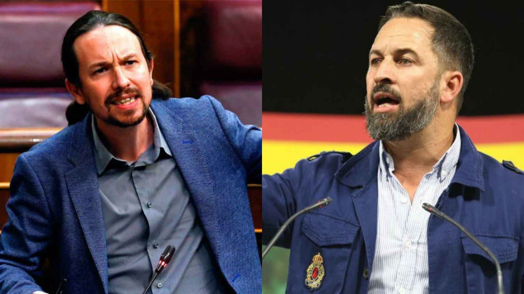 El vicepresidente segundo y secretario general de Podemos, Pablo Iglesias, y el líder de Vox, Santiago Abascal.