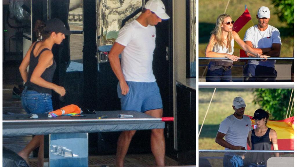 Varios momentos de Rafa, su mujer y la familia del tenista sobre el catamarán.