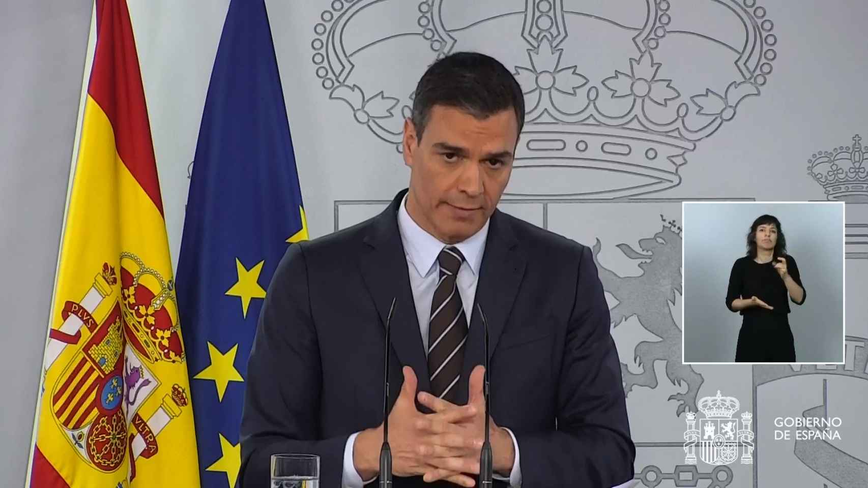 Pedro Sánchez, durante la rueda de prensa en Moncloa.
