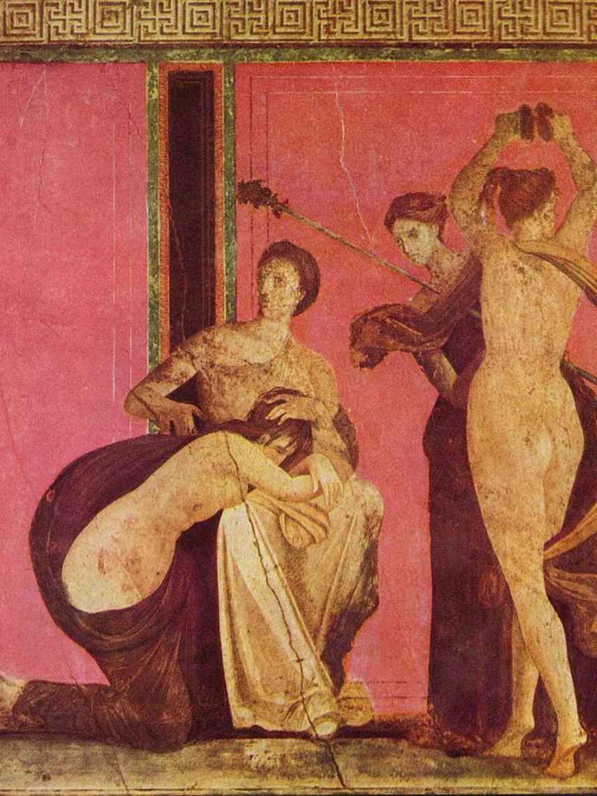Fresco romano erótico hallado en Pompeya en la Villa de los Misterios.