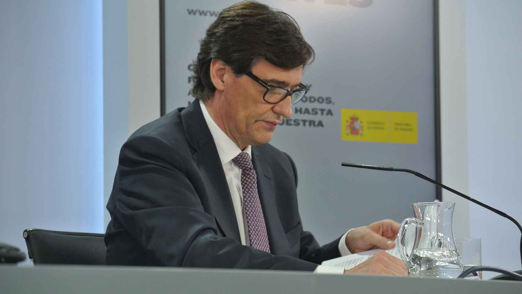 Salvador Illa, ministro de Sanidad, en la rueda de prensa de Moncloa.