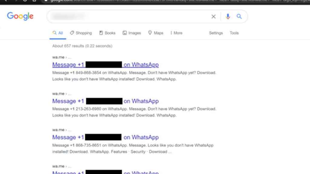 Números de WhatsApp accesibles a través de Google