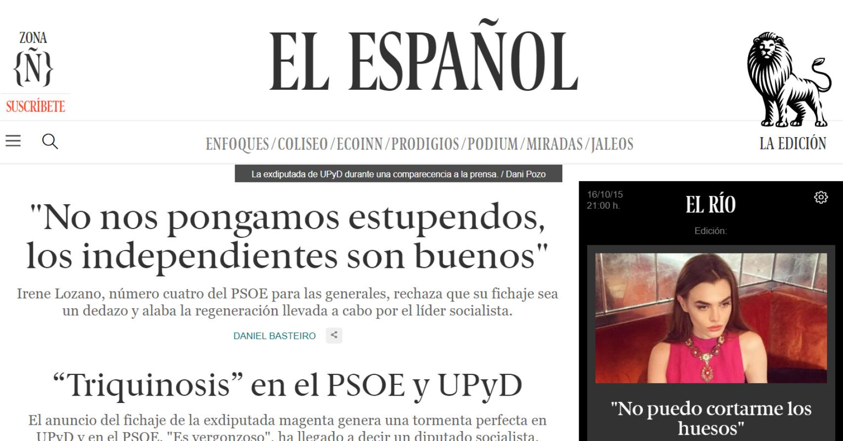 Portada de EL ESPAÑOL del 16 de octubre de 2015