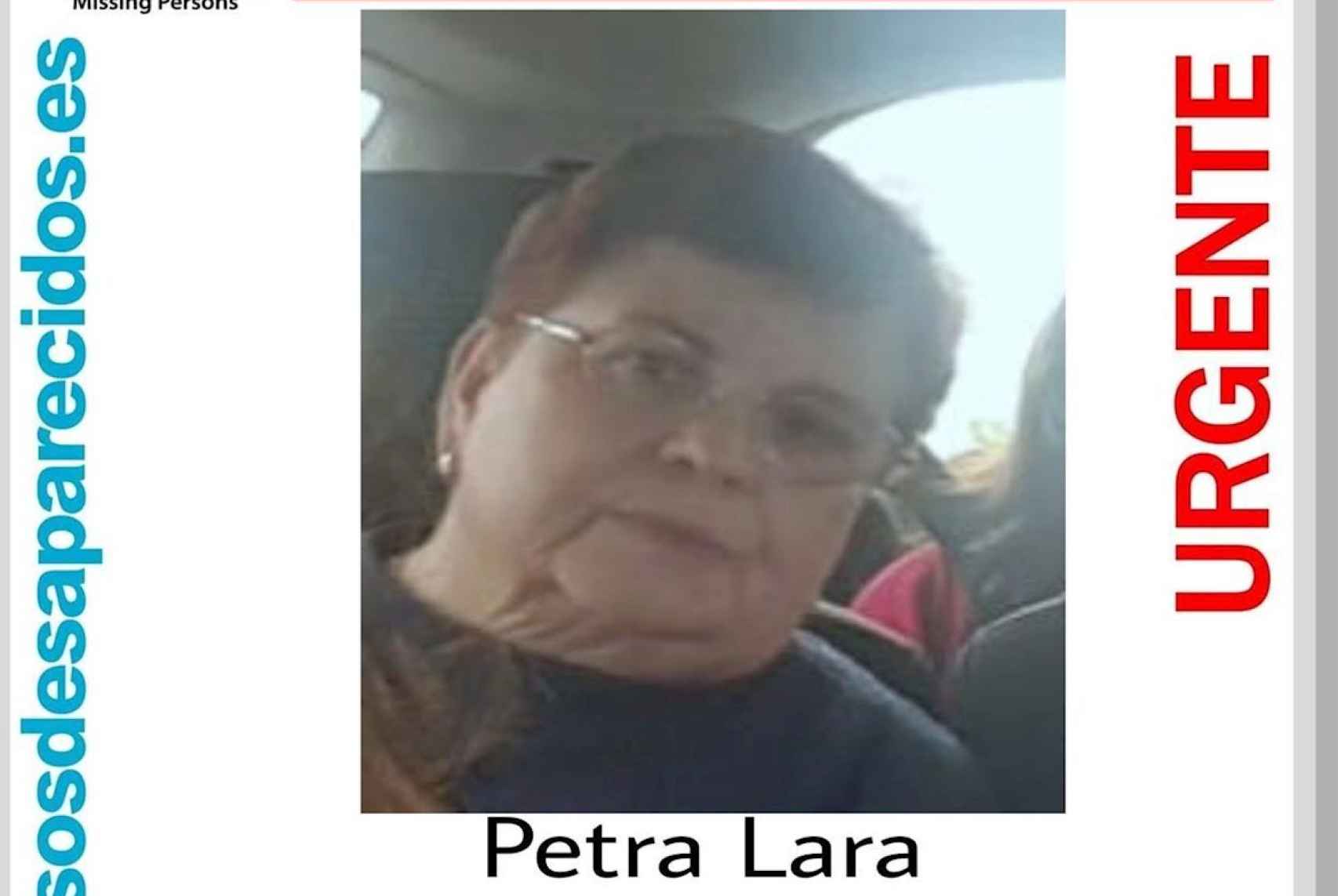 Imagen del cartel que SOS Desaparecidos y los familiares de Petra distribuyeron por redes sociales para recabar pistas sobre su paradero.